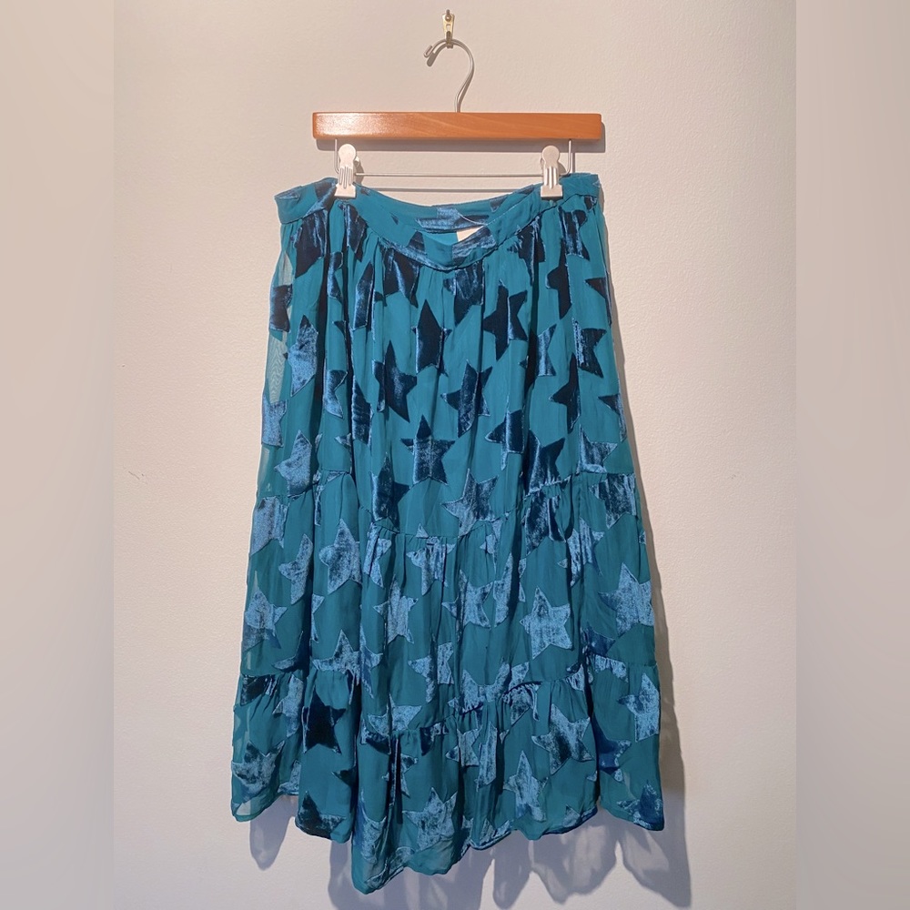 Maeve by Anthropologie Star Print Velvet Burn Out Skirt - Size Medium